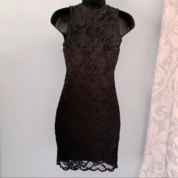 Ambiance Black Lace Overlay Midi Dress Size Small - Picture 8 of 15